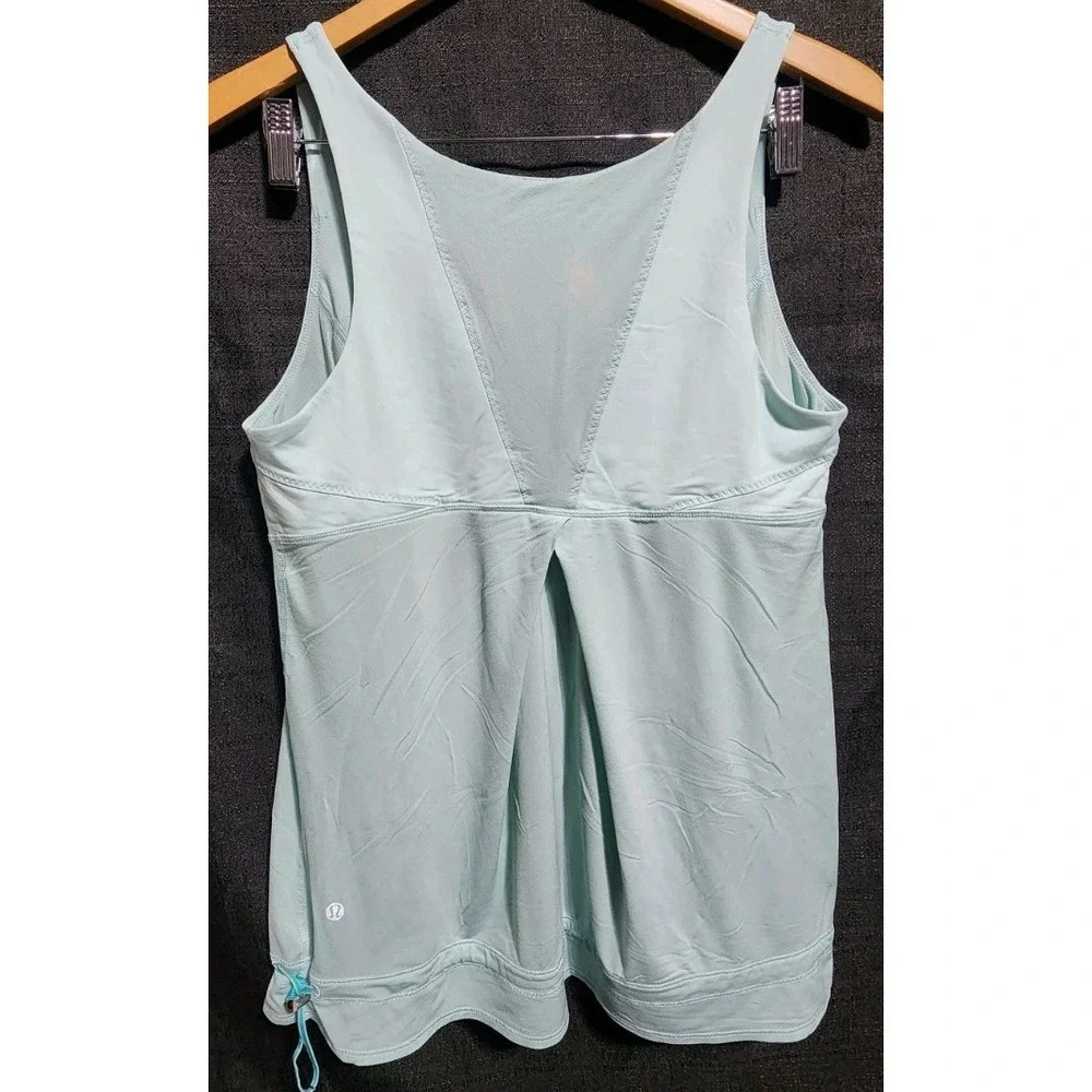 Lululemon Run Ta Ta Topper Tank Blue Aquamarine Drawstring Hem Cinch Waist Sz 12